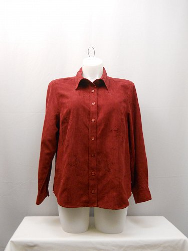 PLUS SIZE 2X Button Shirt NORTON MCNAUGHTON Red Faux Suede Beaded Long Sleeves