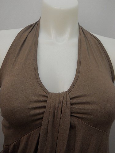 PLUS SIZE 3XL Women Halter Top Solid Taupe Shirred Sides Empire Waist Elastic Ba