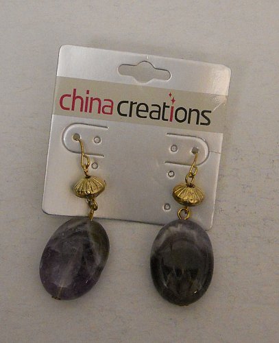 Women Earrings Gold Tones Fashion Drop Dangle Purple Rocks Hook Fastener