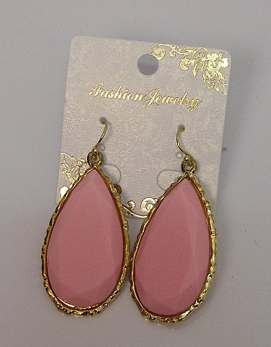 Women Earrings Drop Dangle Fashion Pink Beads Gold Tones Hook Fasteners FASHION