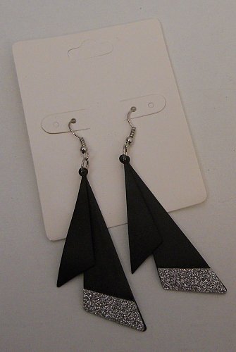 Earrings Women Fashion Drop Dangle Black Silver Glitter Hook Unbranded
