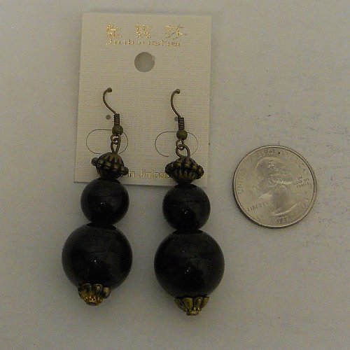 Women Fashion Drop Dangle Earrings Black Beads JINIOUSHA Hook Fasteners