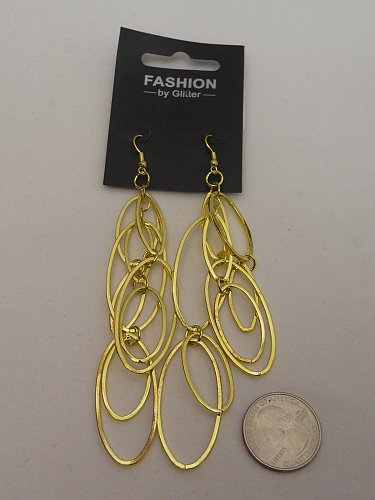 Womens Fashion Earrings Drop Dangle Gold Oblong Hoops FASHION BY GLITTER Hooks