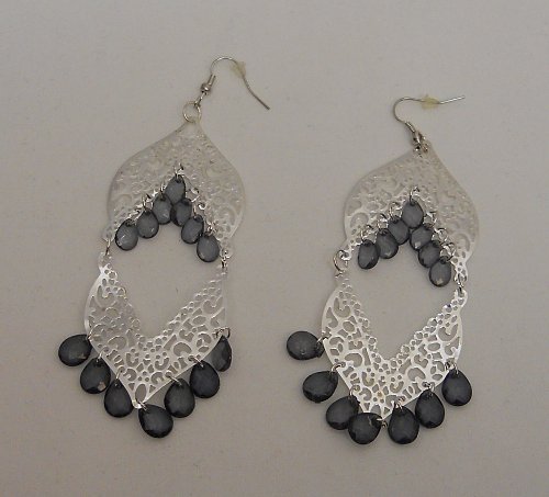 Womens Earrings Silver Tones Oval Beads French Hooks Fashion Drop Dangle