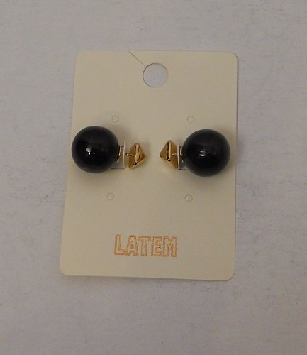 Women Fashion Stud Earrings Black Balls Gold Tones LATEM Push Backs