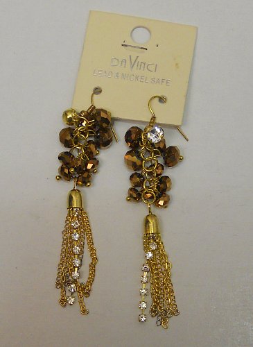 Women Fashion Drop Dangle Earrings Gold Copper Tones DA VINCI Rhinestone Hook