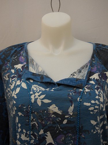 SIZE 2XL Women Knit Top STYLE&CO Teal Floral Long Sleeves Tassel Ties Pullover