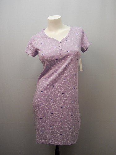 SIZE XS Women Sleepshirt CHARTER CLUB Purple Bird Print V-Neck Short Sleeves