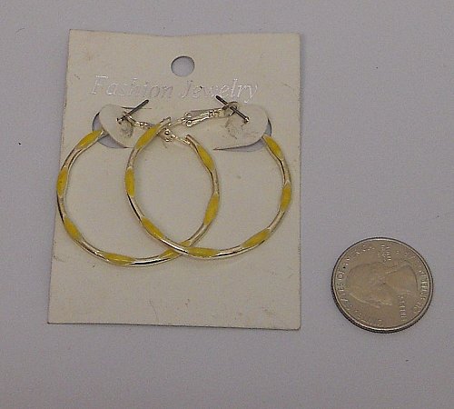 Women Hoop Earrings Fashion Yellow Silver Tones Leverbacks Fasteners FASHION