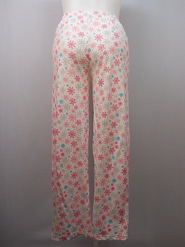 Women Knit Pajama Bottoms SIZE M White Print Straight Legs Elastic Waist Unbrand