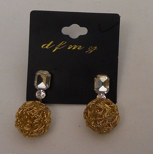 Womens Fashion Earrings Drop Dangle Gold Wire Balls Rhinestones DFMY Push Backs
