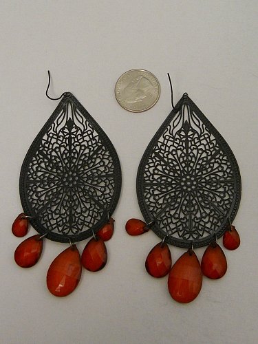 Women GOTHIC Fashion Earrings Black Teardrops Red Dangle Beads Drop Dangle Hooks