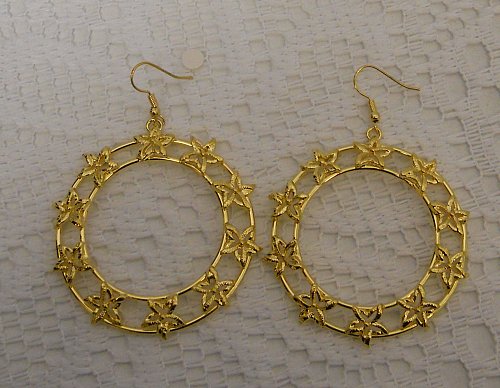 Women Earrings Fashion Drop Dangle Gold Tones Flowers Hook Fasteners SZ BIJOUX
