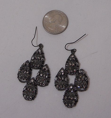 Women Fashion Drop Dangle Earrings Black Teardrops Rhinestones MICHELLE Hook