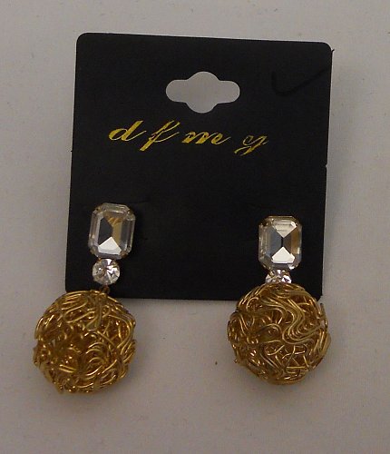 Womens Fashion Earrings Drop Dangle Gold Wire Balls Rhinestones DFMY Push Backs