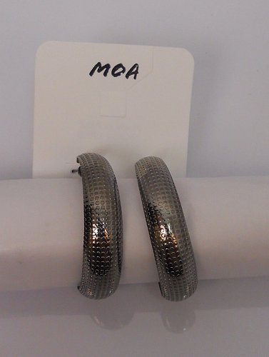 Women Hoop Earrings Hematite Fashion Silver Tones Leverback Fasteners MOA