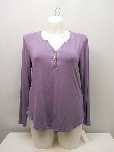 SIZE XL Women Sleep Shirt ALFANI Solid Lilac 3 Button Henley V-Neck Long Sleeves