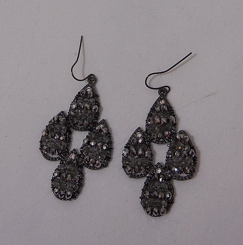 Women Fashion Drop Dangle Earrings Black Teardrops Rhinestones MICHELLE Hook