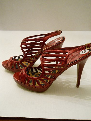 SIZE 10 M Womens Stilettos CARLOS Flash Red 5 Heel Evening Wear Buckle Open Toe