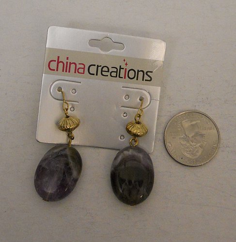 Women Earrings Gold Tones Fashion Drop Dangle Purple Rocks Hook Fastener