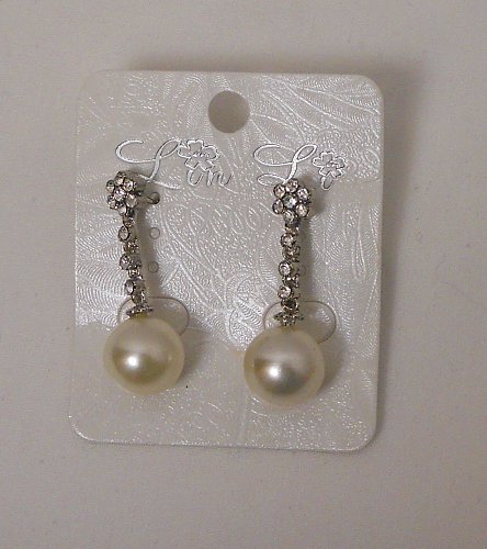 Women Stick Earrings Flower Rhinestones Faux Pearl LIN LI Push Back