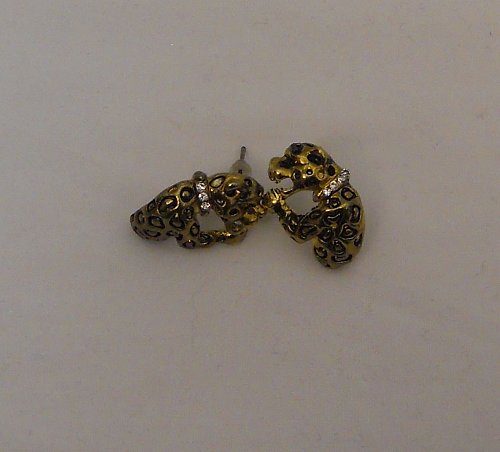 Womens Fashion Stud Earrings Gold Tone Leopards Rhinestone Collar Push Backs