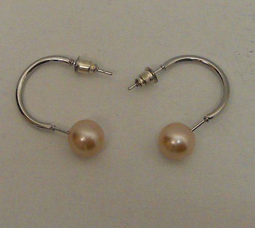 Women Stud Earrings Pink Faux Pearls Fashion Push Back Fasteners Silver Tones
