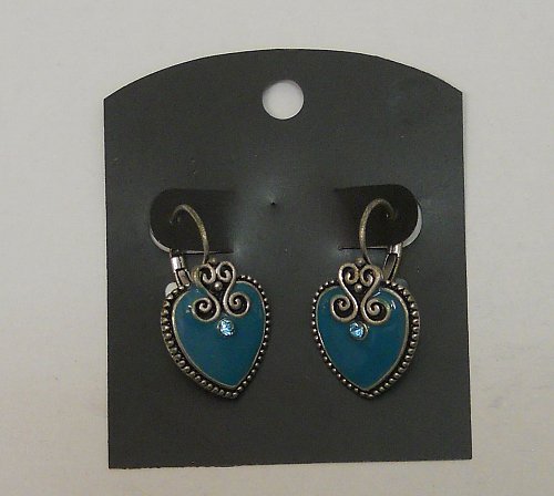 Women Fashion Huggie Earrings Teal Hearts Rhinestones Unbranded Leverback