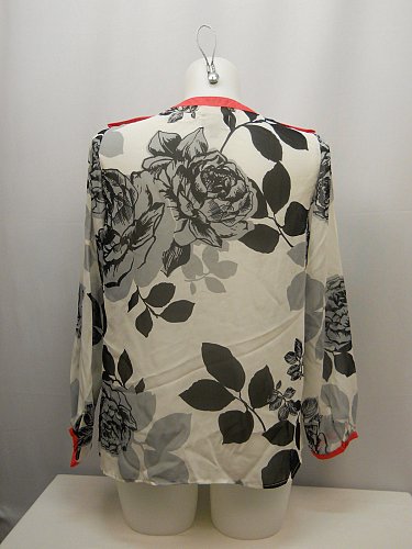 Women Sheer Top PLUS SIZE 1X Multi Floral Y-Neck Long Sleeves Tab Shoulders