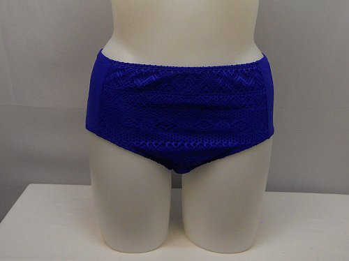 SIZE XL Women High Waist Bikini Bottoms Solid Blue Crochet Detail Fully Lined