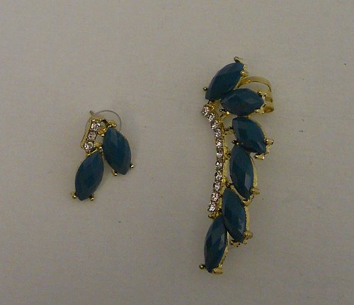 Womens Fashion Earrings Climber Set Teal Rhinestone HAPPY GIRLS Push Backs Clip