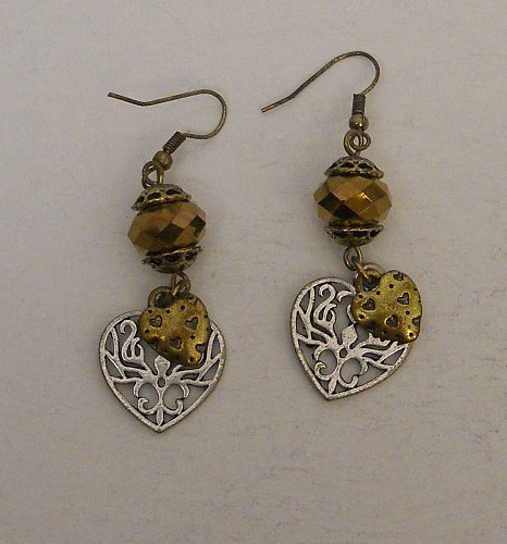 Women Earrings Fashion Drop Dangle Silver Tones Heart Charms Hook Unbranded