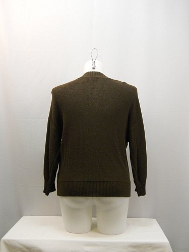 Women Sweater SIZE L NORTHCREST Brown 3/4 Sleeves Y-Neck 3 Button Down