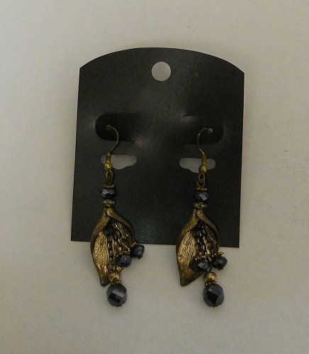 Women Fashion Drop Dangle Earrings Gold Tones Black Beads Unbranded Hook