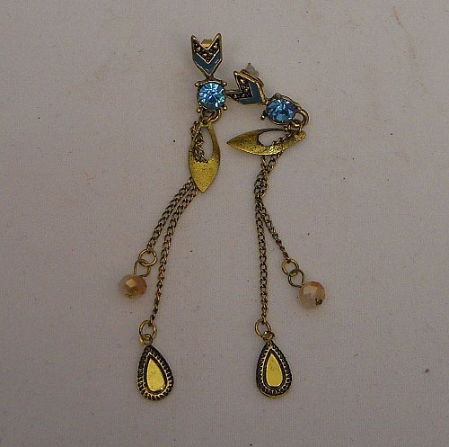 Womens Fashion Chevron Drop Dangle Gold Tone Blue Rhinestones DFMY Butterfly Bac