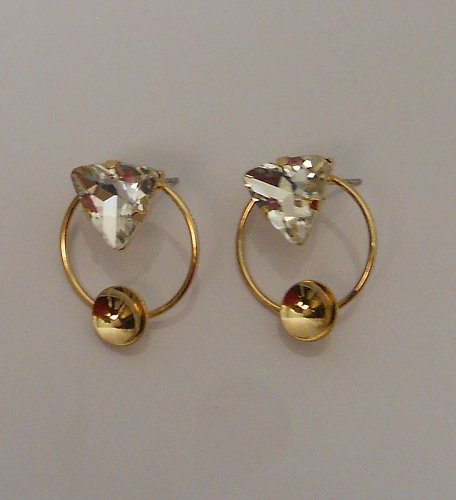 Women Fashion Stud Earrings Rhinestones Gold Tones Push Back Fasteners A88