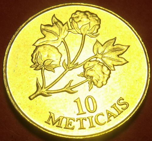 Mozambique 1994 10 Meticais Gem Unc~Cotton Plant~Only Year Minted~Free Shipping