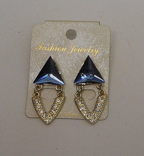 Womens Earrings Drop Dangle Blue Triangle Rhinestones FASHION JEWELRY Push Backs