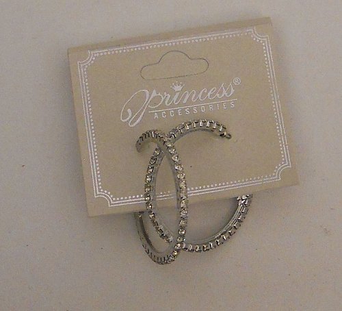 Womens Hoop Earrings Silver Tones Fashion Rhinestones PRINCESS Leverbacks