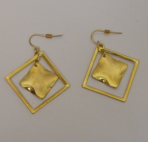 Women Fashion Drop Dangle Earrings Metal Squares Gold Tones Hook SZ BIJOUX