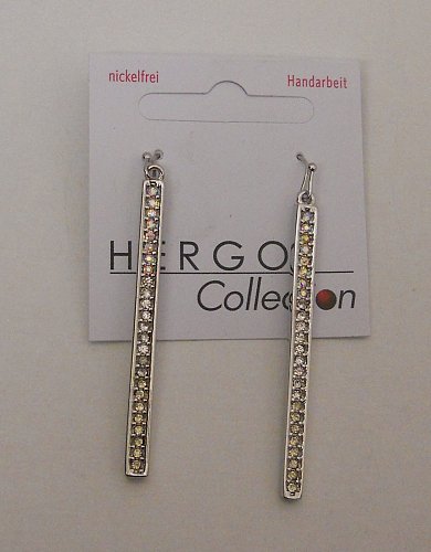 Womens Fashion Stick Earrings Silver Tones Rhinestones HER GO COLLECTION Hook