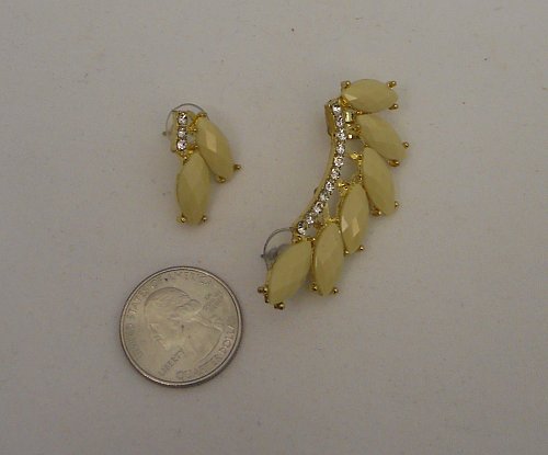 Womens Fashion Earrings Climber Set Cream Rhinestone HAPPY GIRLS Push Backs Clip