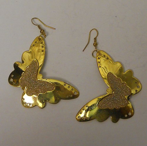 Women Fashion Drop Dangle Earrings Gold Glitter Butterflies PRECIOUS Hook