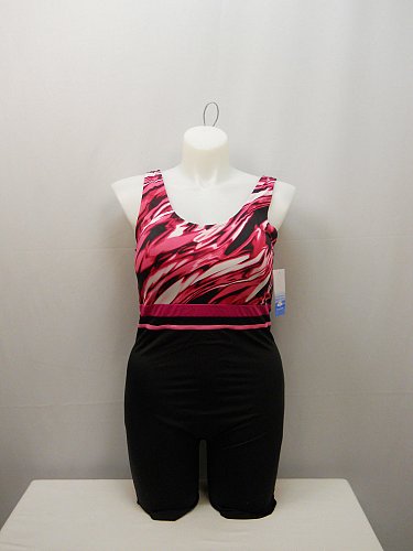 SIZE 22 Women 1PC Pink Ripples Aquatard AQUABELLE Black High Back Chlorine Resis