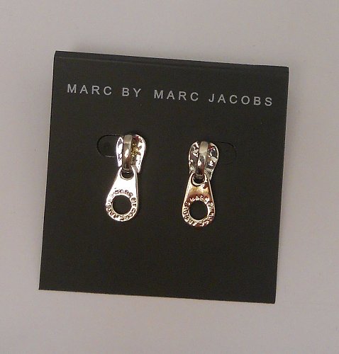 Women Stud Earrings Zipper Pulls Silver Tones Push Back Fasteners MARC JACOBS