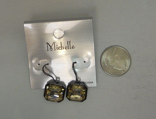Women Earrings Taupe Tones Rhinestones Fashion Drop Dangle MICHELLE Hook Fastene