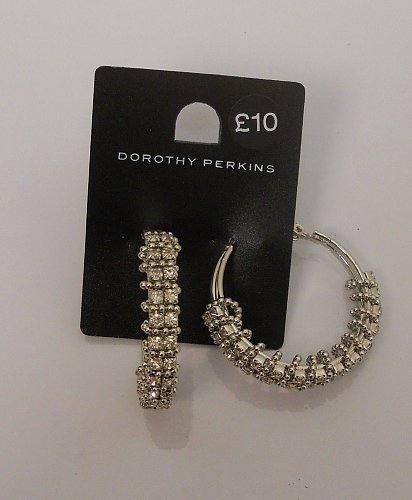 Women Fashion Hoop Earrings Silver Tones Rhinestones Leverback Fastener DOROTHY