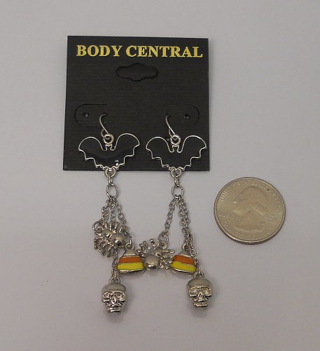 Women Earrings HALLOWEEN SKULLS Fashion Drop Dangle Silver Tones Hook Fastener