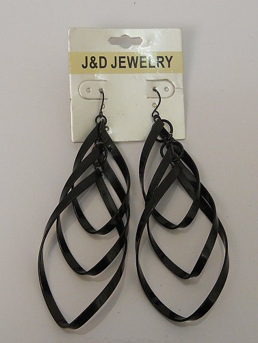 Women Fashion Drop Dangle Earrings Triple Twisted Black Loops Hook J&D JEWELRY