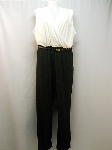 PLUS SIZE 22W Womens Jumpsuit CALVIN KLEIN Sleeveless Surplice Belted Wide Legs